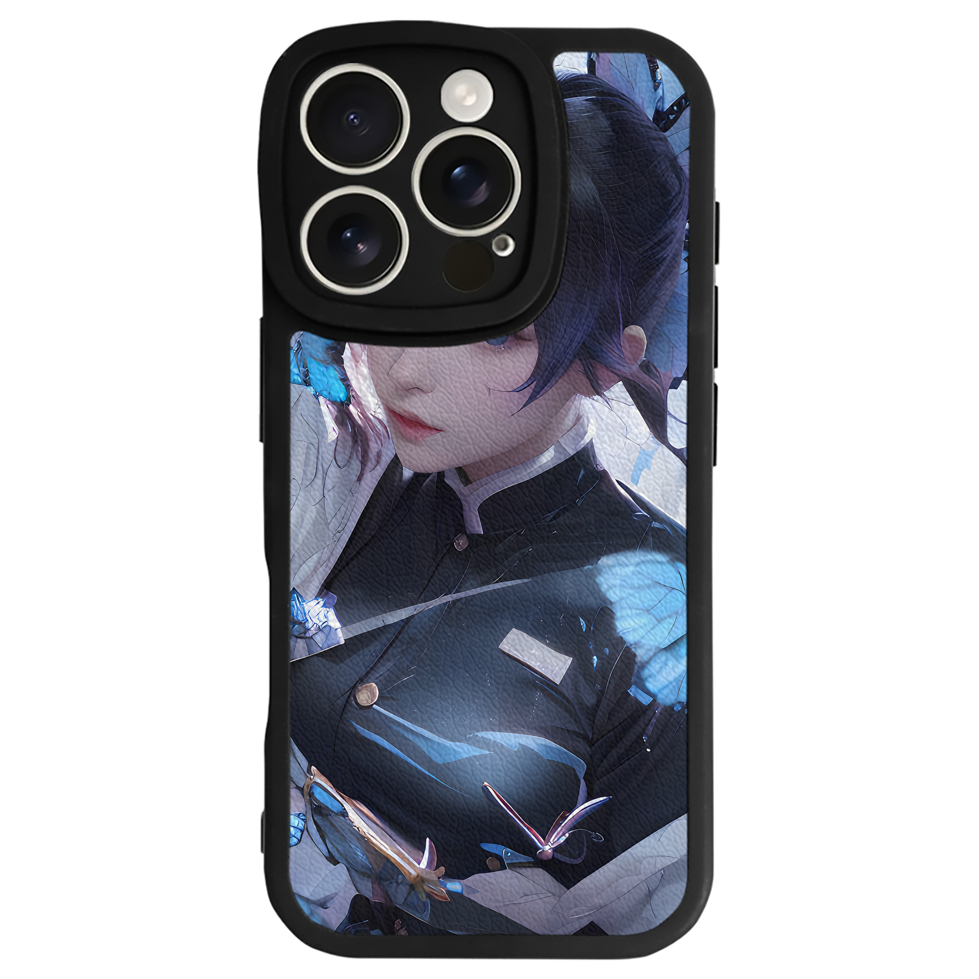 （画像用） 鬼滅の刃（きめつのやいば）蟲柱-胡蝶 しのぶ／こちょう しのぶ Kochou Shinobu 【iPhone 16シリーズ対応】シリコンスマホケース（レザー調） 材質：シリコン